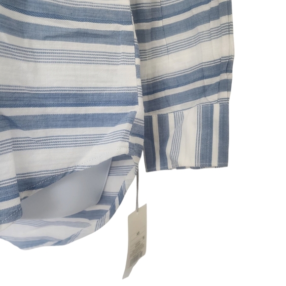 A New Day Womens Striped Tunic Button Down Shirt Oversized XS Blue White Pocket. - Picture 8 of 11